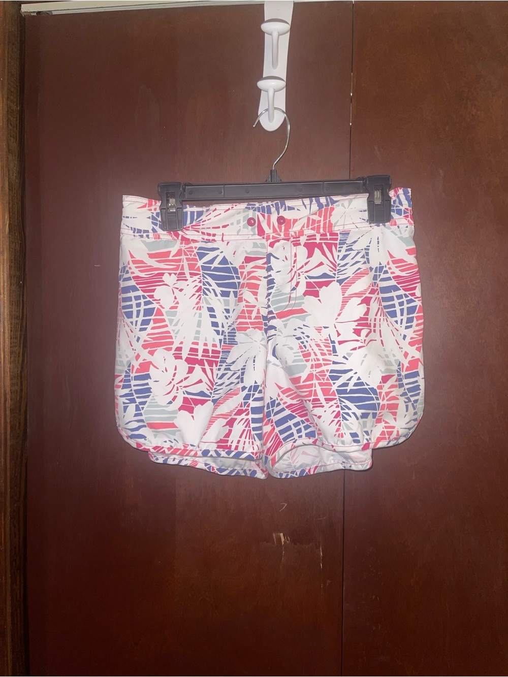 Tropical Print Women’s Shorts - White with Pink & Blue